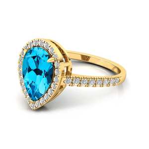 Topacio azul suizo natural, Joyería de diamantes de Halo, anillo de oro macizo rosa de 14K, anillo de Topacio Azul cortado en Pera, Joyería de diamantes ODM naturales - Product Image 5