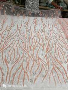 Tissu perlé de luxe de haute qualité avec Zircon fait à la main 100% Polyester meilleur prix exportation du fournisseur indien pour la fabrication de vêtements - Product Image 6