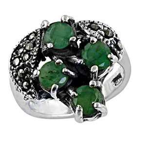 Bague Vintage en Argent 925 avec Émeraude Taillée en Grappe, Design Croix pour Femme, Sertissage à Griffes, Bijoux Fins, Style Romantique pour Fiançailles et Mariage - Product Image 3