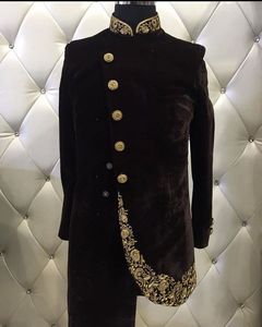 NEW---STYLISH MARIÉ VELOURS SHERWANI AVEC PANTALON ROBE AVEC BELLE Broderie ZARDOZI pour la Partie/Robe DE MARIAGE @ 2022 - Product Image 1