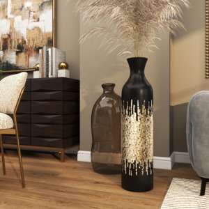 Jarrón Simple negro con detalles dorados, perfecto para dormitorio, escritorio de estudio, sala de estar, salón y regalo creativo o uso decorativo - Product Image 6