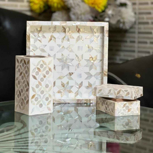 Indian Handmade Custom Size Tray Set for Bakhoor Burner <b>Mop</b> Mother of Pearl Inlay with <b>Flat</b> by Decor World Expo - Product Image 4