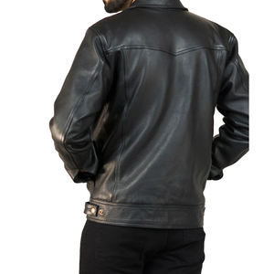 Blouson bombardier d'hiver en cuir véritable pour hommes 2023 Logo avant avec bouton noir élégant et écologique - Product Image 2