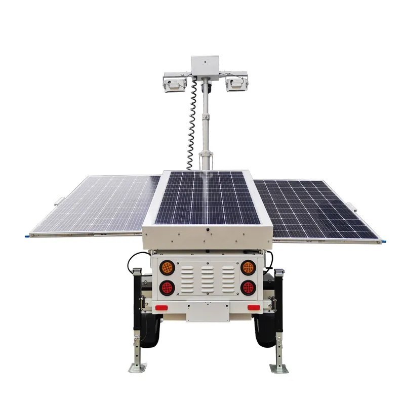 BIGLUX Latest Solar Camera Tower 3 Panels Mobile Solar Monitoring Tower Mobile Surveillance Trailer 4G 5G Starlink