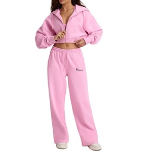 Women Tracksuit Set Short Zipper Hoodie and Jogger Pants Casual Sportswear Polyester Spandex Fabric OEM ODM - Product Image 2