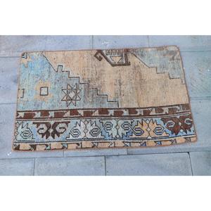 Alfombra Vintage de 2x3.1 pies, Alfombra Turca Pequeña, Alfombra Floral Azul Marrón - Product Image 4