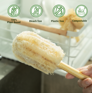 Brosse de nettoyage de tasse de luffa manche en bois brosses de tasse de maison pour le nettoyage efficace des bouteilles tasses et verrerie - Product Image 5