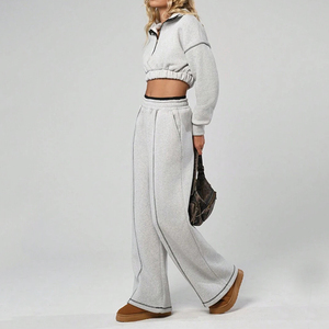 Cropped Sport Street Wear Logotipo personalizado Cremallera Dos pantalones de chándal de 2 piezas y Sudadera con capucha Conjunto Joggers Chándales Mujer - Product Image 5