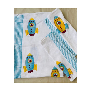 Serviette à vaisselle en coton 100% ultra douce en jacquard floral Good Morning, vague 20x30 pouces, 500 GSM, broderie de crête de golf, forte absorption, export - Product Image 5