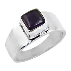 Anillo de Plata Vintage con Amatista para Hombre, Chapado en Oro de 18K con Incrustaciones de Piedras Cuadradas, Estilo Moderno, Marca Privada con Licencia 'IS' - Product Image 3