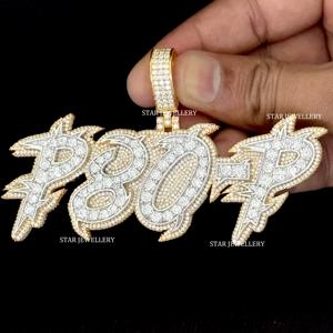 Colgante de Letra con Diamantes Cultivados en Laboratorio, Chapado en Oro de 10K, Estilo Hip Hop Cristiano Unisex, Corte Brillante Redondo - Product Image 1