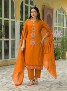 <b>Women</b> Cotton Heavy Embroidery <b>Kurti</b> Pant Dupatta Set | Lightweight Ethnic Daily Wear | Party Wear - Product Image 2