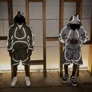 Custom Shell Track Jogging Suit <b>Waterproof</b> Polyester Oversized Zip up Hoodie Jacket and Short <b>Set</b> Reflective Nylon Tracksuit Men - Product Image 3