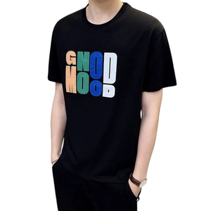 Lettre personnalisée impression hommes lâche tricoté T-Shirt 100% coton à la mode Streetwear graphique doux tissé 280g en vrac disponible court OEM - Product Image 1