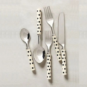 เครื่องเงินชุดเครื่องใช้บนโต๊ะอาหารชุดช้อนส้อมเครื่องครัวสแตนเลสชุดช้อนโรงแรมด้ามไม้พิมพ์ลายจุด - Product Image 1