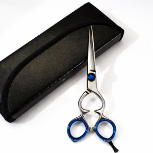 Ciseaux de coiffure professionnels en acier inoxydable, ciseaux de barbier, outil de coiffure de salon avec étui en cuir, manche bleu, qualité supérieure - Product Image 6