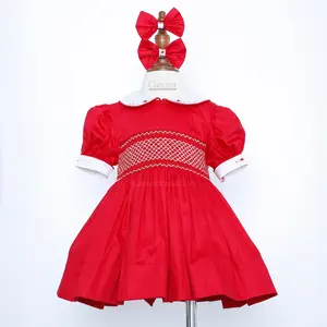 Abito da ragazza rosso natalizio a mano, costruito in sottoveste, tutù, Bowes and Bloomer, abbigliamento per bambini OEM-Girl-ODM