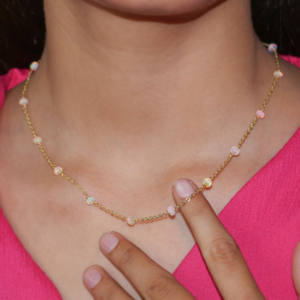 GOODSTONE, collar de cadena con cuentas de plata de ley 925 para mujer, oro amarillo, ópalo blanco, tallas 16, boda elegante con cuentas finas - Product Image 3