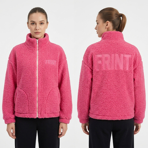 Veste polaire Sherpa pour femme, entièrement zippée, col montant, manteau doux effet teddy, coupe ample, vêtement d'extérieur d'hiver, logo personnalisé, fausse fourrure, élégante et épaisse - Product Image 1