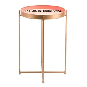 Table basse décorative moderne de qualité supérieure pour la maison en fonte d'aluminium en métal poli brillant à dessus rond - Product Image 5