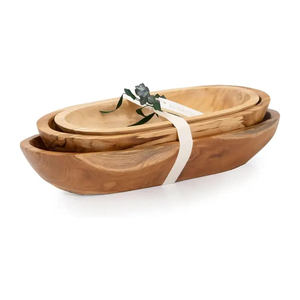 Ensemble de 3 bols en bois de teck de forme ovale faits à la main, vente en gros de service de nourriture et de décoration, bol en bois pour hôtel et restaurant - Product Image 1