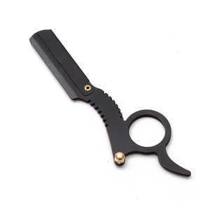 Navaja de Afeitar Profesional de Acero Inoxidable de Alta Calidad, Negra, para Hombre, con Anillo Único, Navaja de Afeitar de Borde Recto con Orificio para el Dedo. - Product Image 1