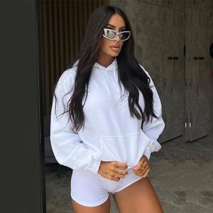 Sudadera con Capucha Personalizada 100% Algodón para Mujer, Invierno, Casual, Manga Larga, Talla Grande, Color Blanco con Logotipo Frontal - Product Image 2