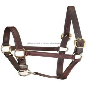 Collier de tête de cheval en cuir solide et durable à Double couture-noir et marron cuir véritable avec quincaillerie en laiton massif - Product Image 1