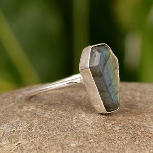Wholesale 8x14mm Natural <b>Labradorite</b> <b>Ring</b> Coffin Shape 925 Sterling Silver Bezel Setting Customized Trendy Christian - Product Image 2