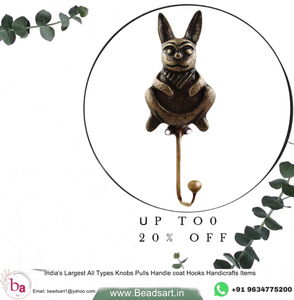 Latón antiguo hecho a mano conejo gordo Animal pared hierro fundido abrigo y sombrero ganchos percha - Product Image 3