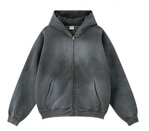 เสื้อฮู้ดดี้ทรงโอเวอร์ไซส์ แขนยาว ซิปหน้า สไตล์วินเทจ ล้างสีแบบแอซิด สำหรับผู้ชาย แฟชั่นสตรีทแวร์ - Product Image 4