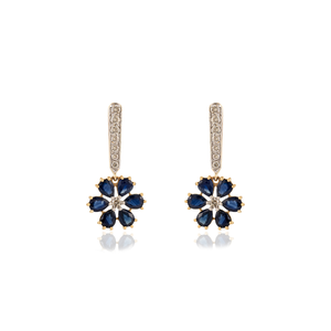 Pendientes de Oro Amarillo de 18K con Zafiro Azul en Forma de Pera y Diamantes Redondos, Diseño Único y Elegante, Joyería para Fiestas - Product Image 1