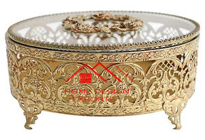 Joyero de Metal de lujo con diseño en relieve de fundición a mano, joyero de Metal con acabado dorado para uso de almacenamiento - Product Image 4