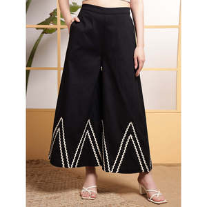 Conjunto de 2 Piezas Deebaco para Mujer, Color Negro, Estampado Geométrico, Blazer sin Mangas con Cuello en V y Pantalones Palazzo, Atuendo Casual Largo para Verano - Product Image 3