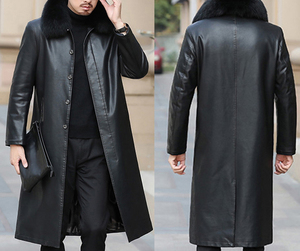 Abrigo Largo de Invierno Informal, Grueso, de Forro Polar, Chaqueta de Cuero, Parka Cálida, Gabardina de Cuero Sintético para Hombre - Product Image 1