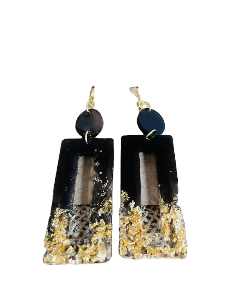 Black and Gold cool Combination Resin Earrings For Women's 2023 Creative All-match Earrings Earring Set best structuring