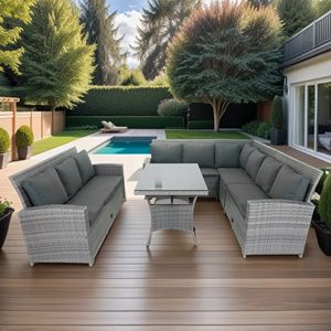 Ensemble d'angle de salon de jardin IPRO 8 places Polyest 100% meubles en rotin PE avec acier galvanisé en poudre pour appartement et villa - Product Image 1