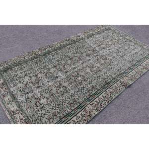Tapis turc 4,5x8,2 pieds, tapis vintage, tapis à carreaux verts en laine - Product Image 3