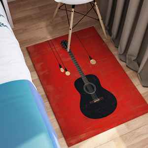 Guitar Rug, <b>Red</b> Music Room Carpet, Acoustic Guitar Digital Print Mat,Chenille Rug - Product Image 1