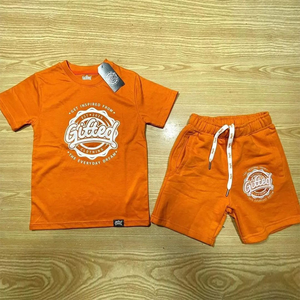 Ensemble de survêtement bleu pour garçons, t-shirt imprimé et short, vêtements de sport décontractés d'été, tenue en coton en deux pièces - Product Image 3