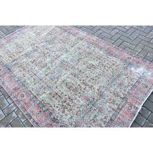 Alfombra Turca de 5.2x8.2 pies, Alfombra Vintage, Alfombra Azul con Diseño Floral de Lana - Product Image 4