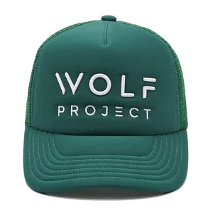 Gorra de camionero de espuma personalizada Gorra de camionero de perfil medio de color verde de alta calidad con ala curva de 5 paneles Gorra de camionero hecha en Vietnam - Product Image 2