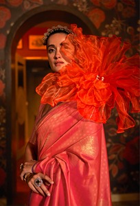 Sari de Seda Banarasi Suave de Primera Calidad para Mujer, con Bordado de Zari Plateado Puro, Borde Tejido Pesado, VESTA EXPORTS ATM-90 para Fiestas - Product Image 2