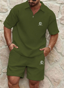 Wholesale Casual Breathable Men's Summer Outfits Zip up Two 2 Piece <b>Shorts</b> Set for Men - Product Image 2