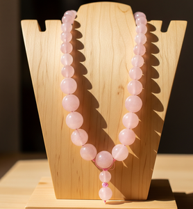 Collar de Cuentas de Cuarzo Rosa para Mujer, 18 Pulgadas, Cierre Plateado 925 Chapado en Oro, Anudado a Mano, Accesorio de Moda, Regalo - Product Image 5