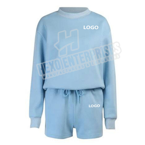 Conjunto de 2 piezas de algodón ligero para mujer, Conjunto de sudadera hasta la rodilla y pantalones cortos, chándal de lana de talla grande, prendas de vestir exteriores - Product Image 5