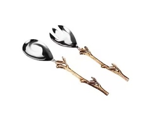 Outils à salade élégants en métal argenté Cuillère et fourchette polies brillantes pour salade Grip confortable - Product Image 3