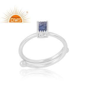 Anillo de piedras preciosas de zafiro azul Natural de Plata de Ley 925, joyería personalizada para mujer, regalo para ella - Product Image 1