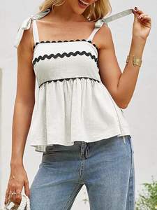 Women's Cute Tank Tops Summer Casual Peplum <b>Baby</b> doll Square Neck <b>Tie</b> Strap Backless Shirts 2025 - Product Image 6