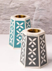 KISWAH CRAFT Handmade Bone Inlay Incense Burner with Black Leaf Inlay Pattern <b>Cube</b> Shape Eco-Friendly Religious Use All-Season - Product Image 3